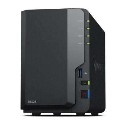NAS SYNOLOGY 2x Bay 3,5"Sata, NO Hdd, mod. DS223, CPU RTD1619B 4C, 2Gb ram, 1x GLan, 3x USB