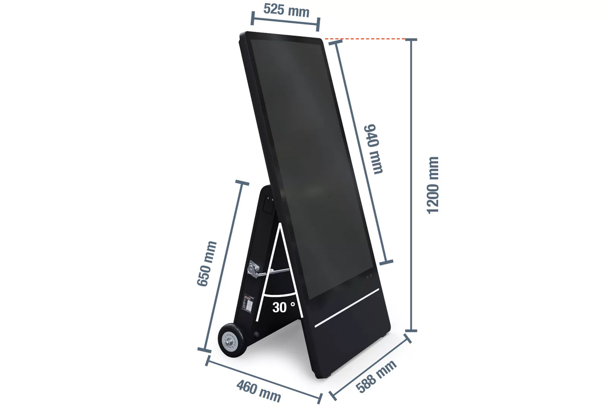 Totem POPPY mod. PY3218BT-576, LCD da 32″ FHD, 1800Nit, touch Pcap (Opz), cpu RK3576, ram 4Gb, rom 64Gb, Battery 10 Ore, input 110-240Vac VDE