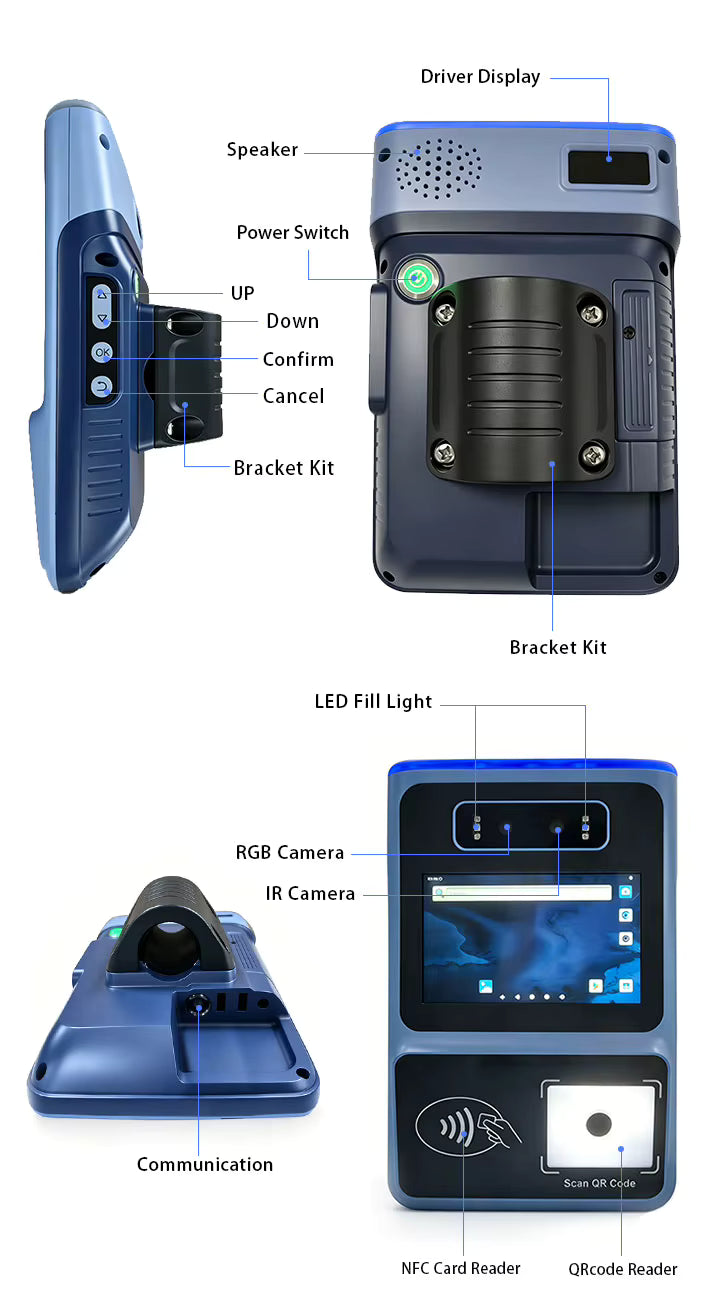 Validazione biglietti mod. 8H11-3566, LCD da 5", Touch PCAP, RK3566 4Core, ram 3Gb, rom 16Gb, Android 14, 4G, WebCam, QRcode e RFid